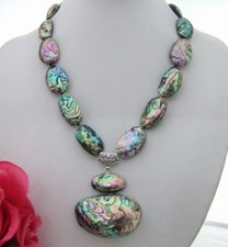 34x55MM Paua Abalone Shell Pendant Necklace