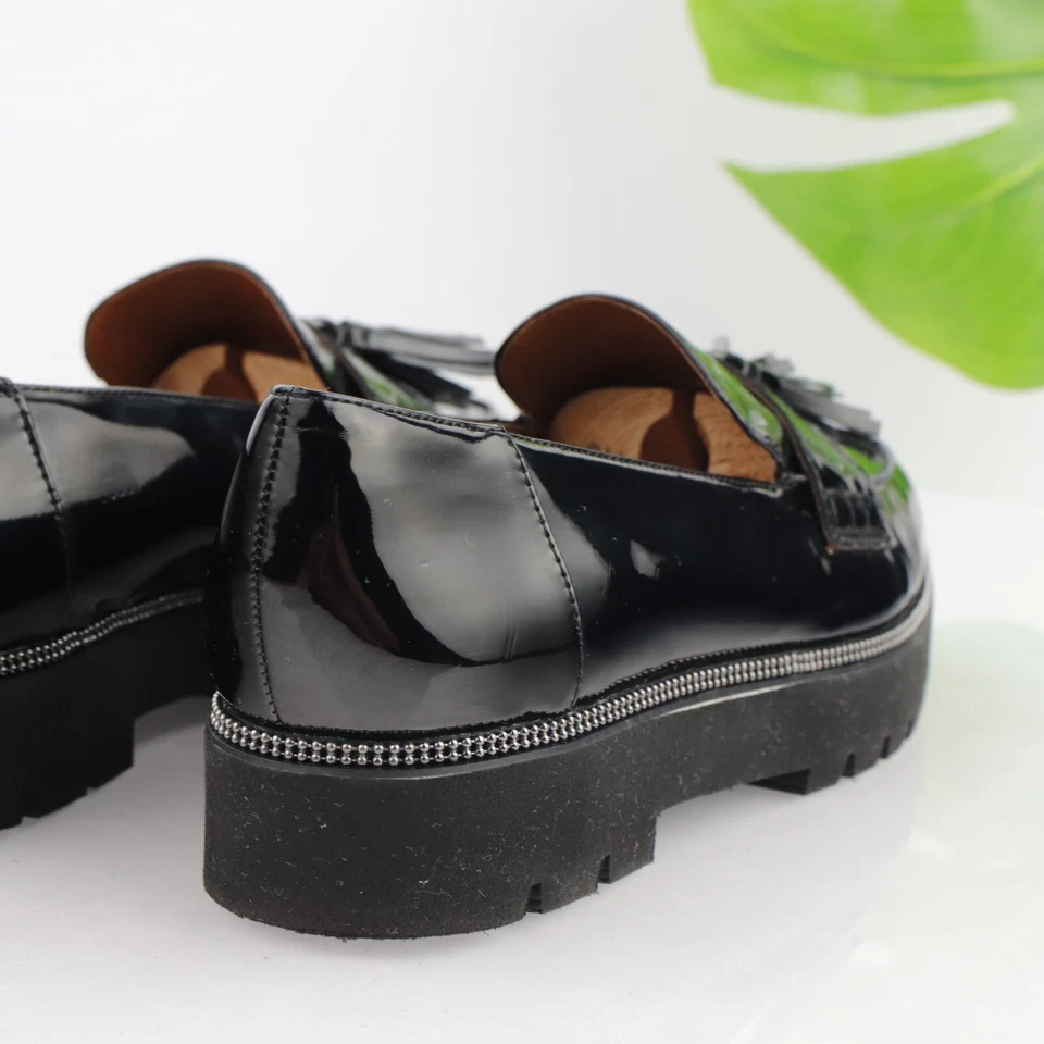 Franco Sarto Womens Brody Loafer Size 9.5 Black Patent Shoe Tassel Chunky Lug - Image 3 of 4