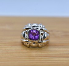 2 CT TW Cushion Amethyst Sterling Silver Ring Size 7-1/4