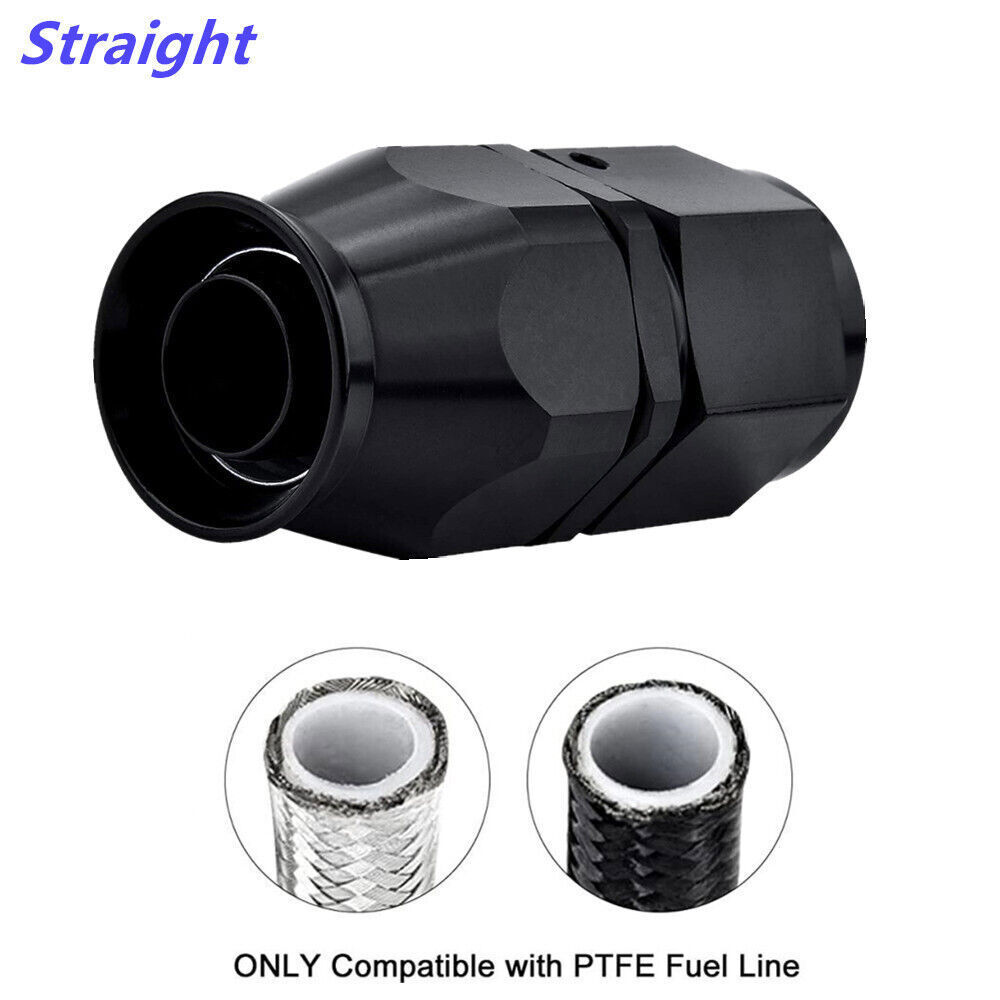 AEIOU PTFE Fuel Hose End Fittings - AN4 AN6 AN8 AN10 AN12 Adapters In 0/45/90/180 Degree Angles, Black