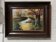 Émaux Limoges signé Leroussaud / tableau émaillé / Paysage Campagnard -36 x 29cm