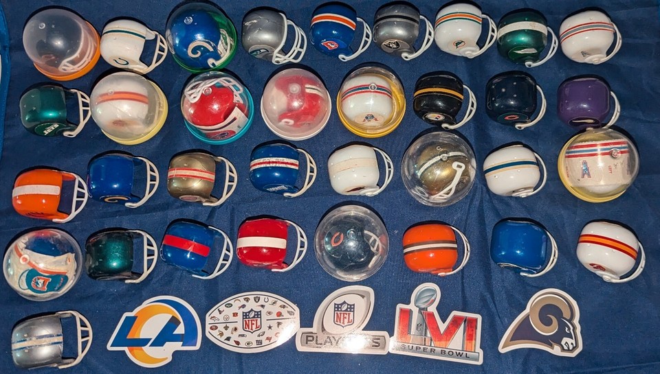 Thirtyfour (34) NFL Mini Gumball Pocket Helmets & Five (5) Nfl