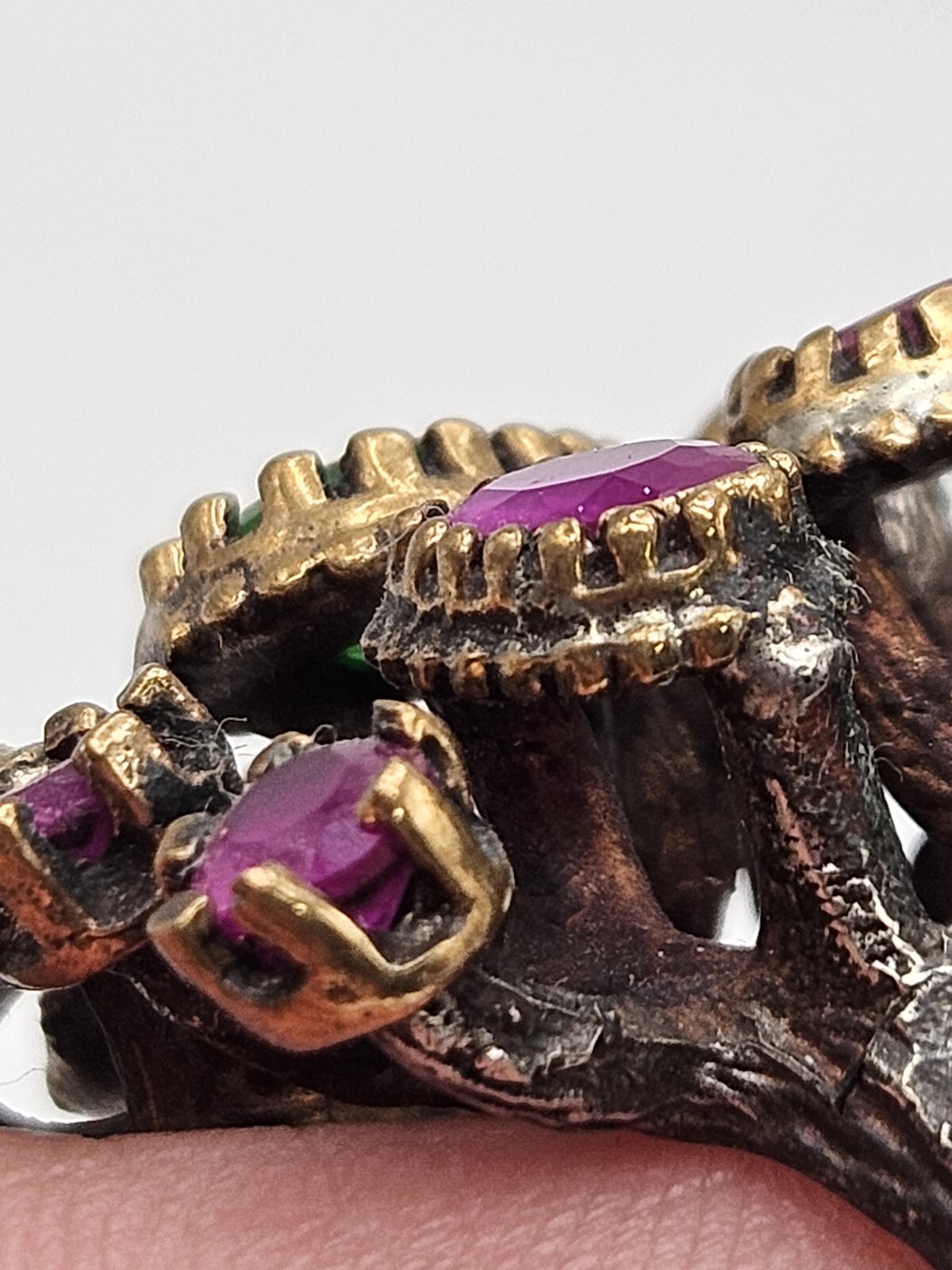 Sterling Silver Brass Red Ruby Green Emerald Mode… - image 13