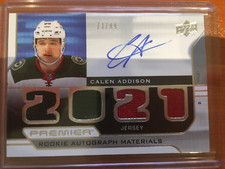 2021-22 Upper Deck Premier Calen Addison Rookie Auto Materials /99 RC Wild