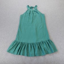 Calvin Klein Dress Teal 8 Midi Sleeveless Sundress Ruffle Tie Back High Neck