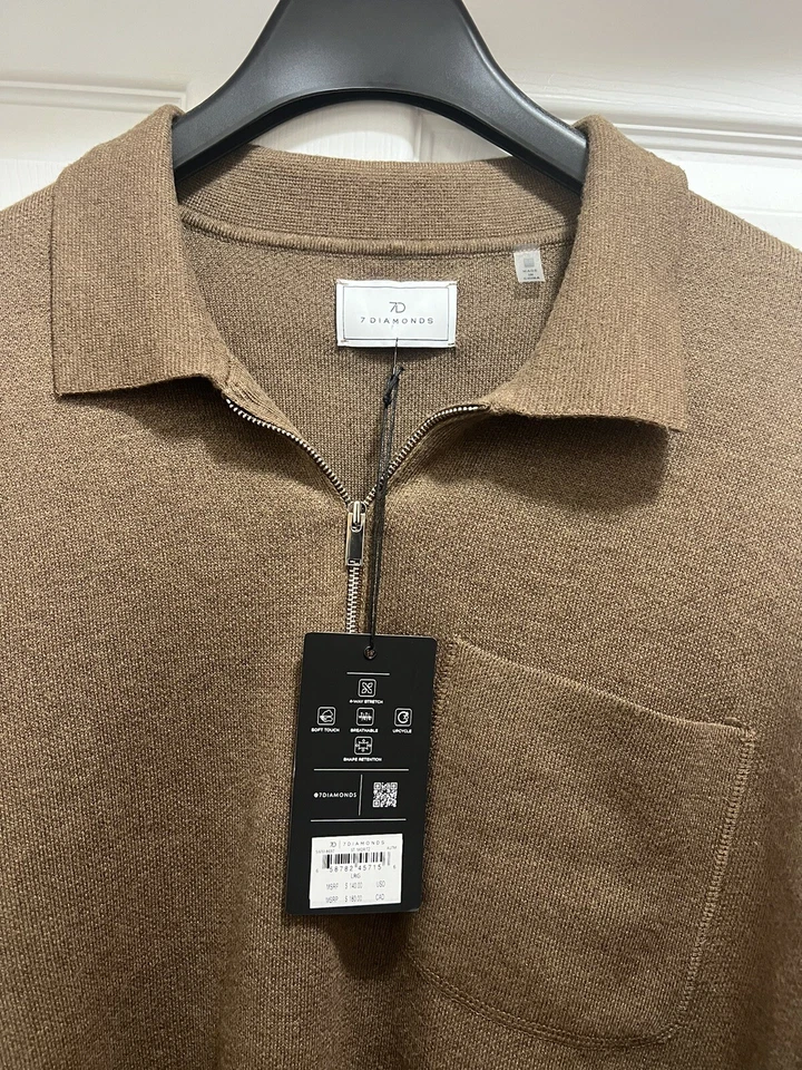 Suéter 7 Diamantes Para Hombre Extra Grande Cuarto Cremallera Polo Pullover Bolsillo Tejido Foto 4 de 4