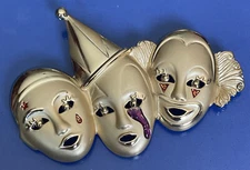 Vintage SIGNED AJC GoldTone Circus Triple Clowns Crying Teardrops U09