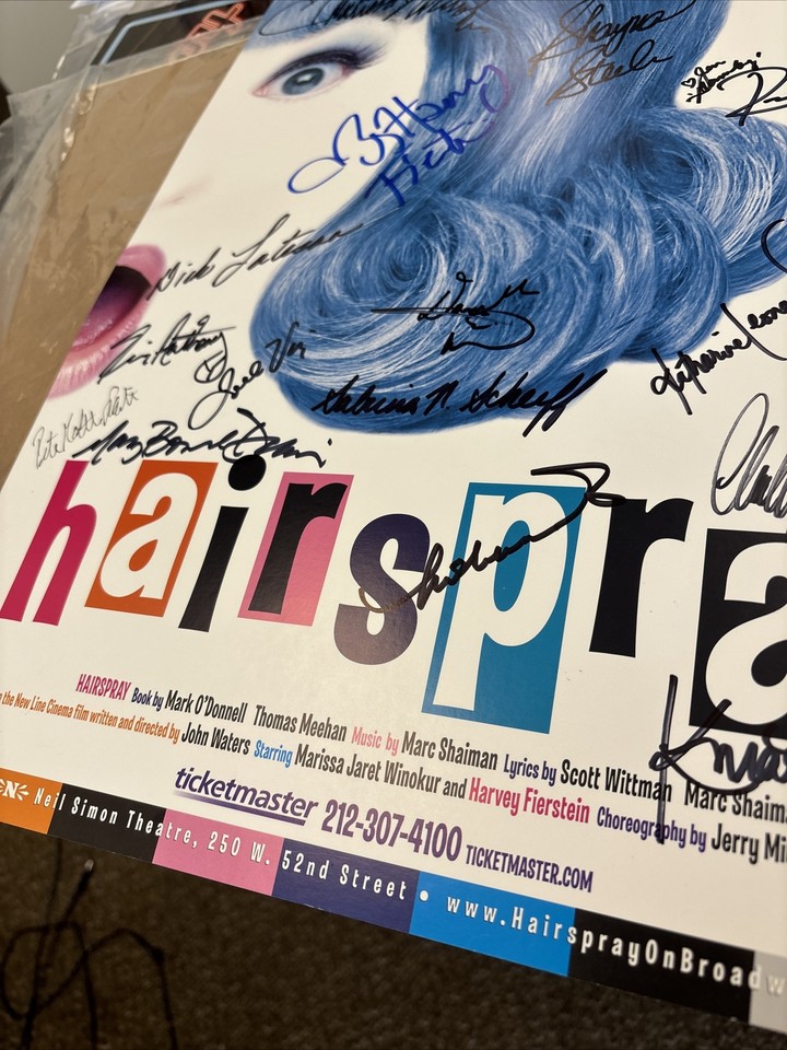 "HAIRSPRAY" FULL CAST SIGNED BROADWAY WINDOW CARD POSTER NEIL SIMON