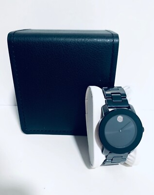$895 MOVADO BOLD 3600803 BLACK DIAL & BLACK CERAMIC SWISS LADIES WATCH 36 MM