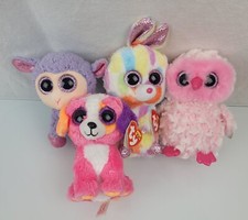 Ty Beanie Boos Lavender Lamb Hoppy Bunny Precious Dog Twiggy Owl Set Lot NWT NEW