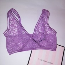 Victoria Secret Bralette Bra Small Purple Lace Wire Free Unlined No Padding