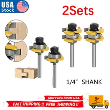 2Sets Tongue and Groove Router Bit Set 1/4 Shank 3 Teeth Adjustable T Shape Bits