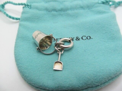 Authentic Tiffany & Co Blue Enamel Beach Bucket & Shovel w/ Clasp
