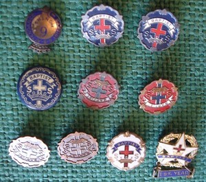 10 BAPTIST Pins ~ SS 1st YEAR Copper Red Blue Whit Enamel LEAVENS ATTLEBORO MASS