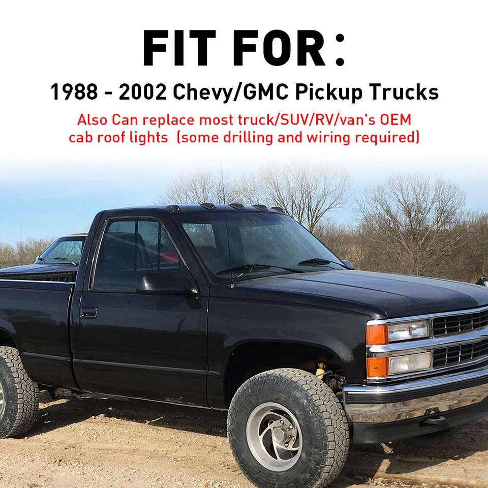 Luz de techo 5 marcadores humo 5X + LED ámbar 5050 + base para GMC/Chevy C1500-3500 cabina Foto 2 de 4