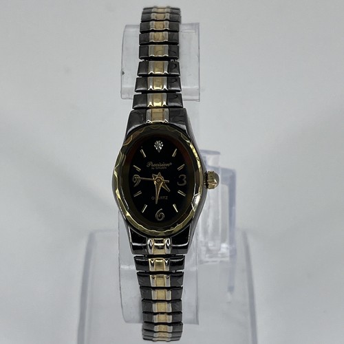 Precision By Gruen Quartz Women's Watch GP419L Black & Gold Tone NEW BATTERY - Picture 2 of 11