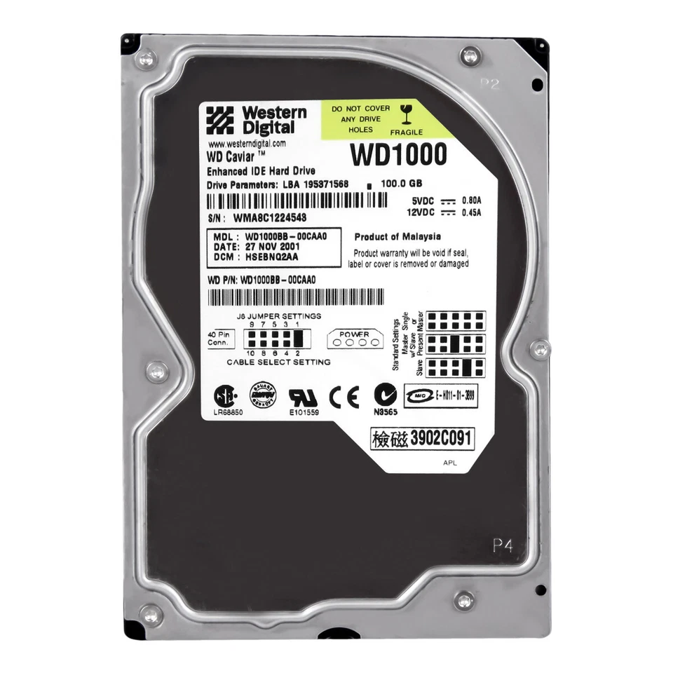 Hard Drive WD Caviar WD1000BB-00CAA0 100GB 7.2K 2MB Ata 3.5'' - Image 3 of 3