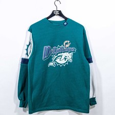 Vintage Miami Dolphins Crewneck Large L No Huddle NFL Color Block 90s 00s Retro