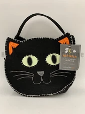 Pottery Barn Black Cat Treat Bag Glow In The Dark Halloween 11"W #518