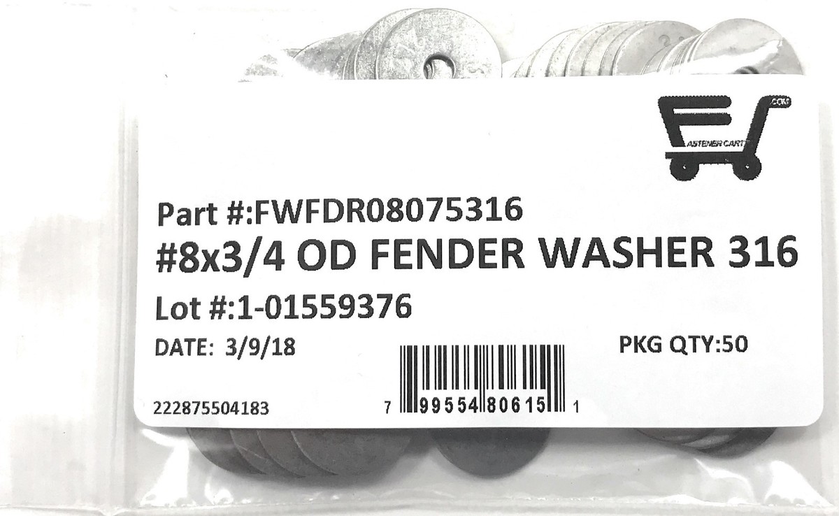 5/16 x 3/4 Stainless Fender Washer,18-8 (304) Stainless Steel Flat Washer,0.337 ID x 0.74 OD x 0.069 Thick(80Pcs
