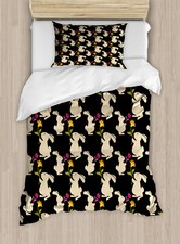 Image of Bunny Duvet Cover Set Beige Rabbits and Flowers