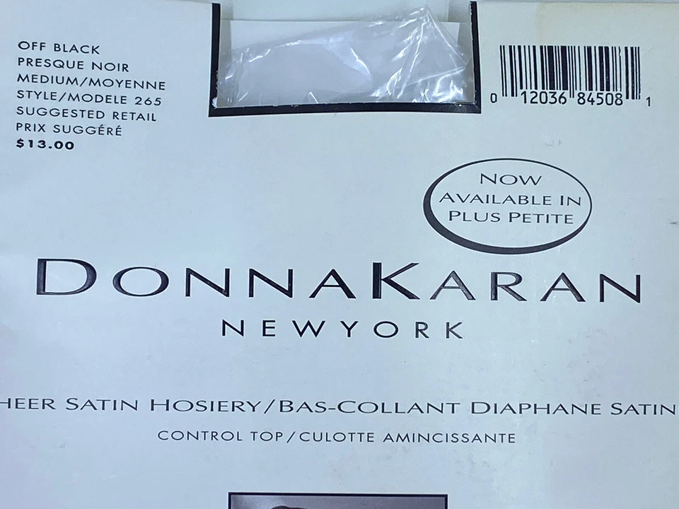 Pantimedias para mujer DKNY de satén transparente negras medianas #265 Control Top nuevas Foto 2 de 4