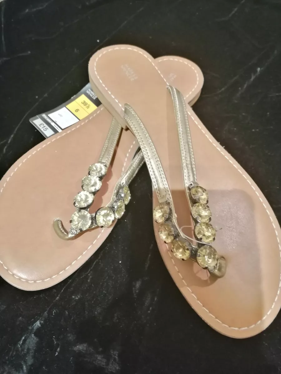 MARKS SPENCER New Toe Post Yellow Green Flip Flops Women Sandals