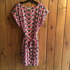 Gap Women's Cap Sleeve Dress Pink and Navy Geometric Print Lined Size XL Career