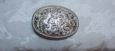 Oval Metal Belt Buckle, Silver Tone Scrolls with Gold Tone Highlights