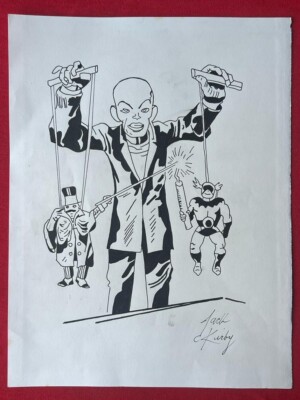 Jack Kirby (Handmade) Drawing On old Paper Signed & Stamped, Vtg Art