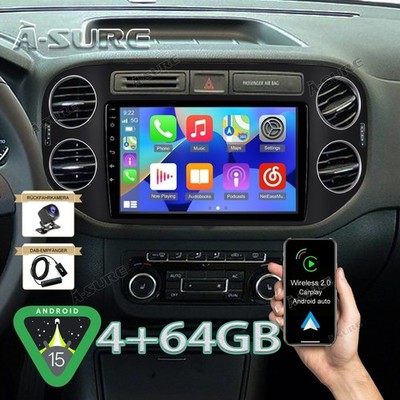 4+64G Android 15 Autoradio Carplay Mit DAB+ Kam Navi für VW Golf Plus 521 5M1
