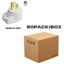 (50Pack)Nema5-15P Right Angle Plug 12-Direction Adjustable 15A 125V ETL Verified