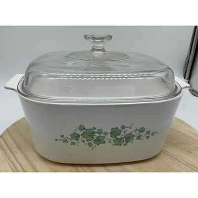 Corelle Coordinates Green Ivy 5L CorningWare Cassorole Dish w/Glass Lid VTG USA