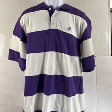 Southpole Polo Shirt Men XL Purple White Rugby Stripe Casual Streetwear VTG Y2K