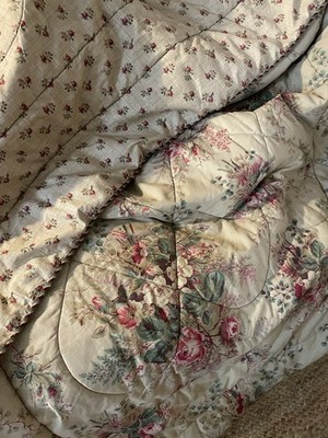 VTG English Garden  Tea Stained  Tan/Khaki Floral Full/Queen 95  L 88  W Corded
