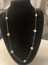 21 Inch Pearl Station Necklace 925 Silver With Nine High-Quality Pearls