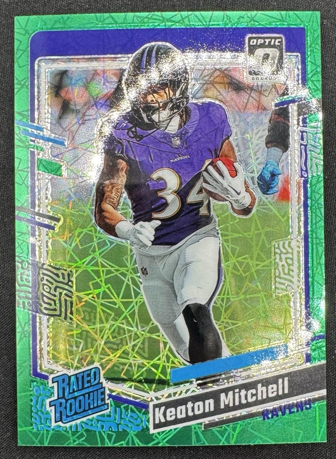 Keaton Mitchell RC 2023 Donruss Optic Green Velocity Prizm Rated Rookie #207