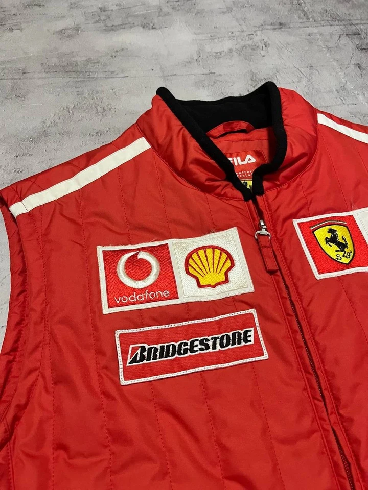 Ferrari Fila Vintage Formula 1 Red Gilet Vest Size L Men's Team Racing Quilted - Image 3 of 4