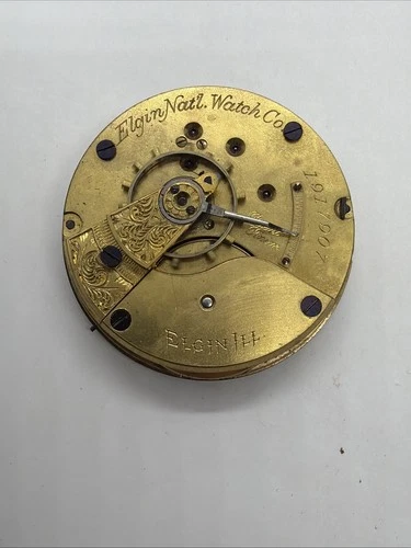 Elgin 1886 Gilt Gold Grade 10 antique 11J 18 Size Hunter movement only Runs 907
