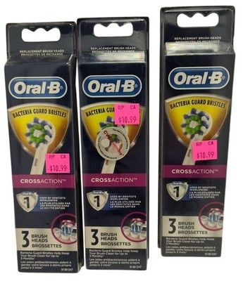 LOT OF 9 Oral-B CrossAction Toothbrush Replacement Heads 3 Packs New Bacteria Gu