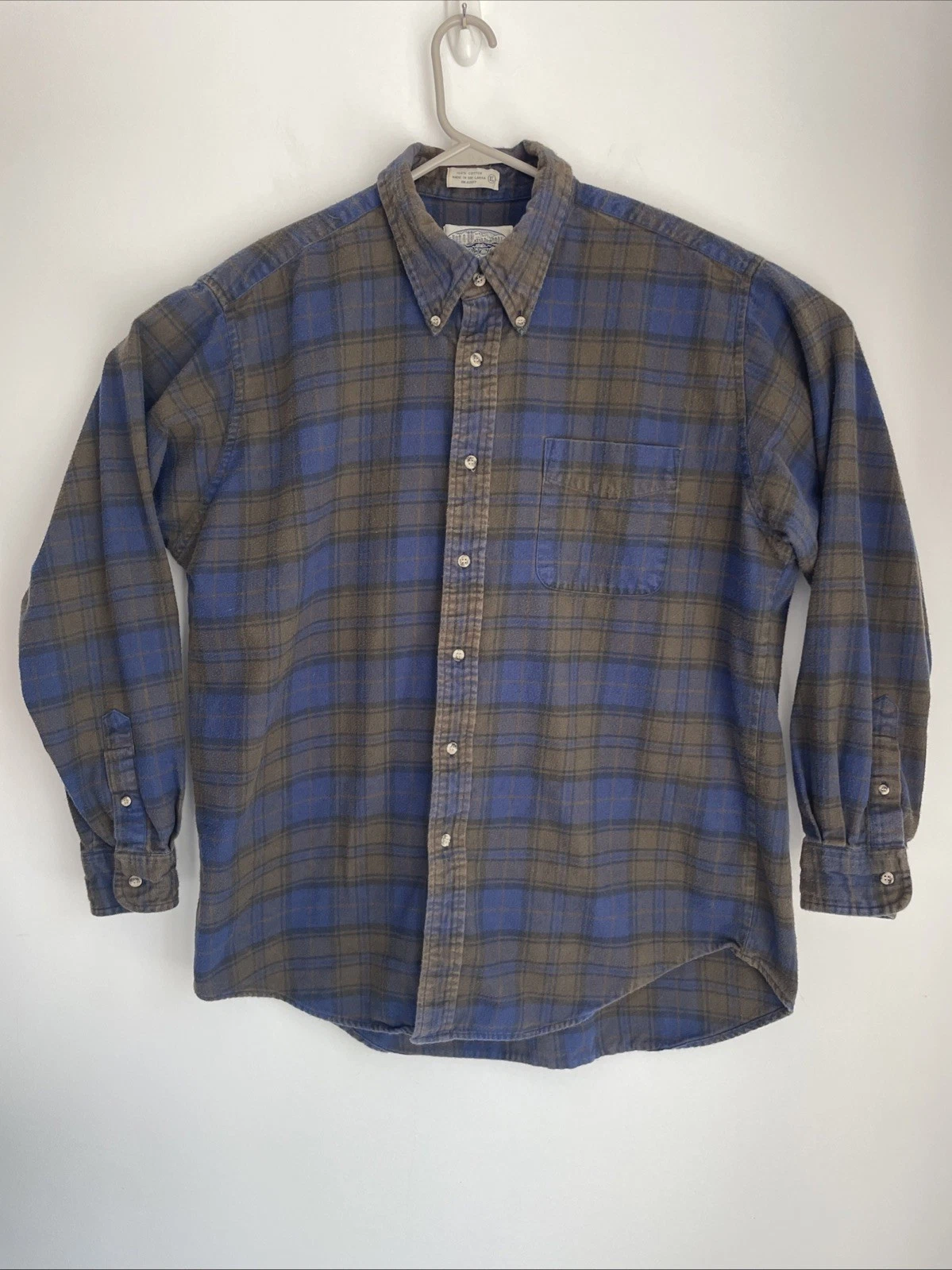 Britches Plaid Flannel Shirt Button Up Mens Size XL Blue & Green R33