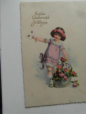 Postcard heart. lucky for name days girls, flower hair wreath, letter, rose basket used 25