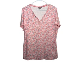 Style & Co Blouse Women's XL Floral V-Neck Short Sleeve Popover Casual Top