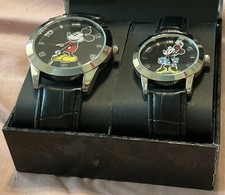 Disney Mickey  Minnie Mouse Watch Set Black Leather Band Model MN1597