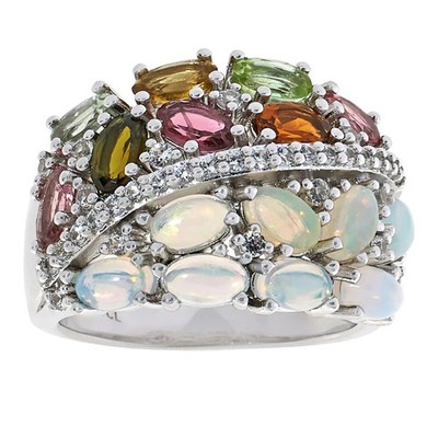 Colleen Lopez Sterling Silver Ethiopian Opal & Tourmaline Wide Band Ring, Size 6