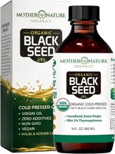 Mother Nature USDA Organic Black Seed Oil   Cold Pressed, Unrefined  Vegan Ni