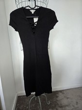 Miss Selfridge Black Bodycon V Neck Short Dress Size 6 Brand New