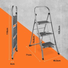 3 Step Steel Ladder - Ladder with Anti Slip Feet and Foldable Design