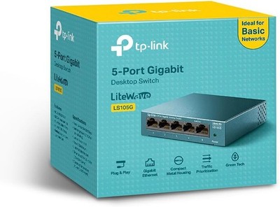 TP-Link LS105G 5 Port Gigabit Switch Metall Lüfterlos Plug Play Netzwerk