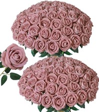 50 PCS Dusty Roses Artificial Flowers, Fake Roses with Stem Realistic Silk Ro...